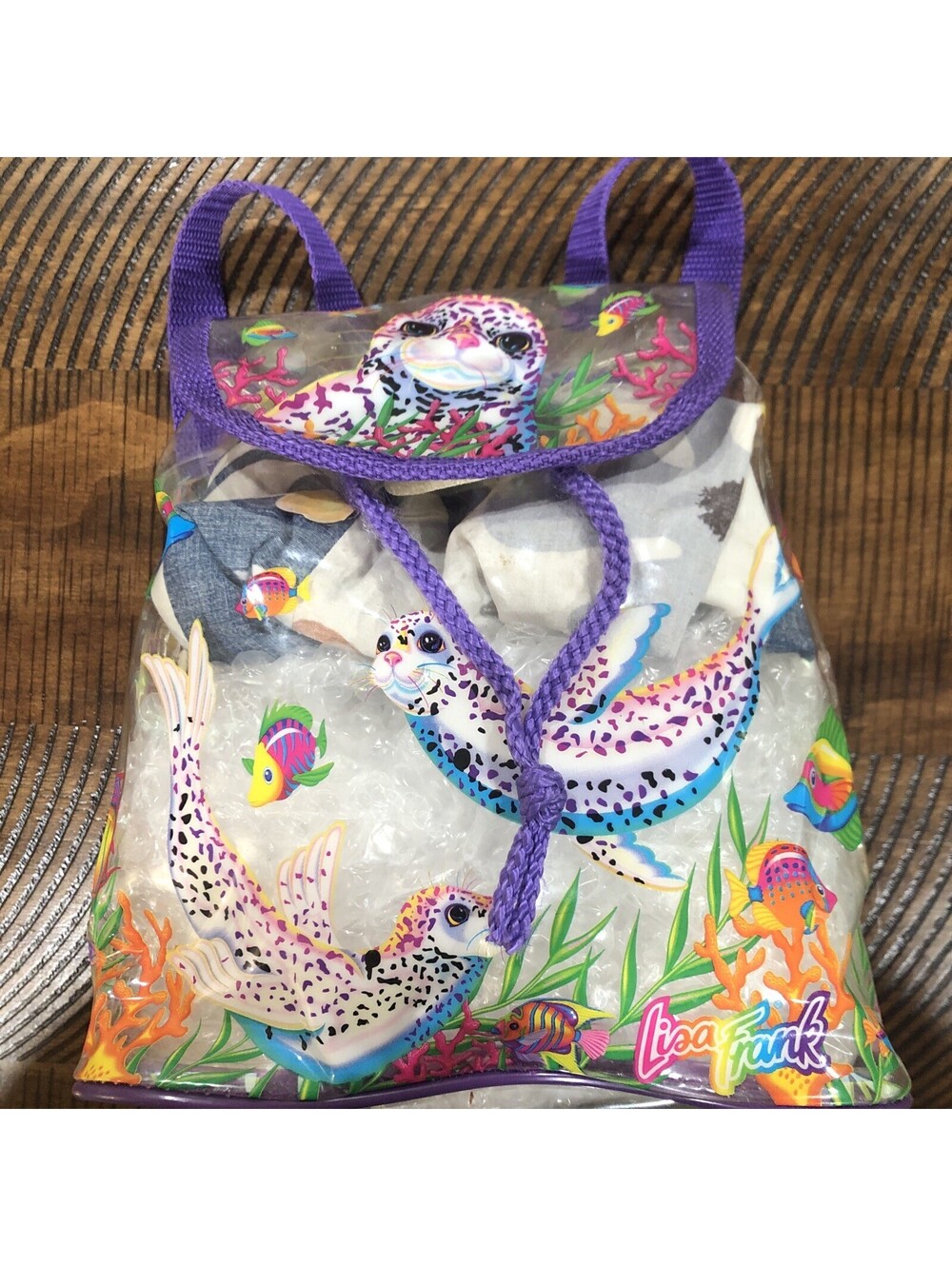 Vintage 90s Lisa Frank Clear Mini Backpack Rainbow Reef Seals PVC Vinyl Rare Y2K
